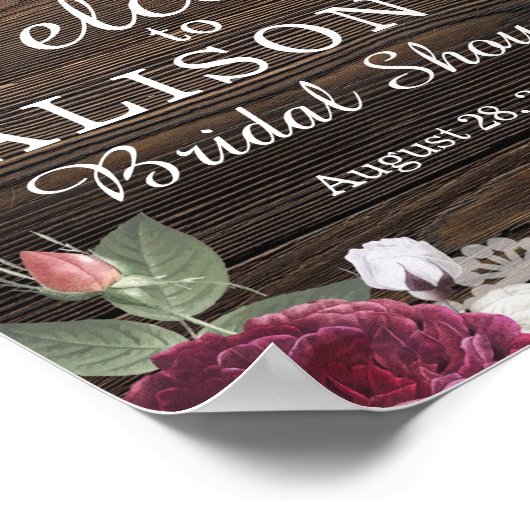 Rustieke bloem hout bruidsborrel welkomstbord poster (Hoek)