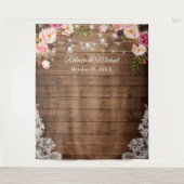 Rustieke bloem slingerlichten houten bruiloft acht wandkleed (Voorkant)