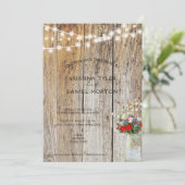 Rustieke bloemboeket metsenen vaas en slingerlicht kaart (Staand voorkant)