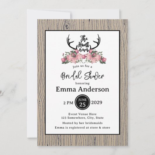 Rustieke Bloemen Barnwood Hunt is Over Vrijgezelle Kaart (Voorkant)