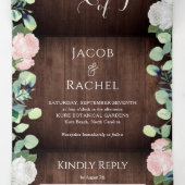 Rustieke Bloemen Blush Roze Rozen Groen Bruiloft Drieluik Uitnodiging (Binnenkant midden)