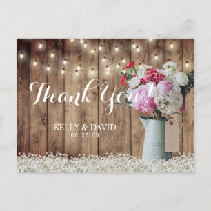 Rustieke Bloemen Boeket & String Lights Bedankt Briefkaart