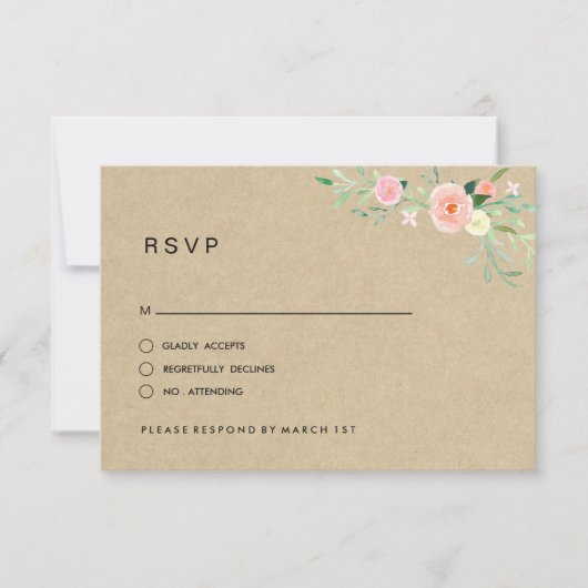 Rustieke Bloemen Boho Bruiloft RSVP Kaartje (Voorkant)