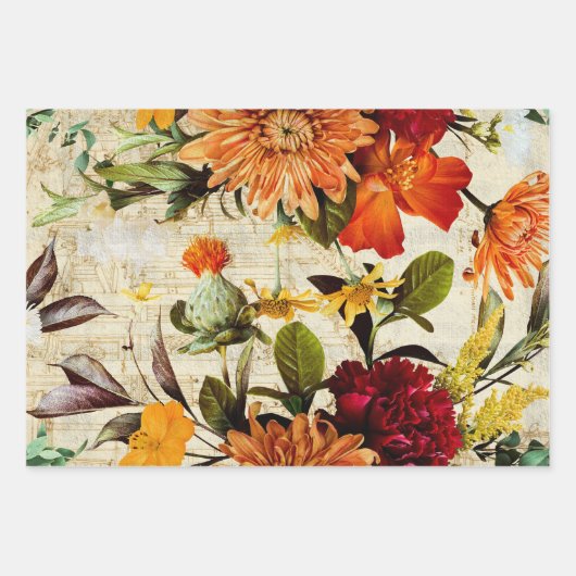 rustieke bloemen botanische decoupage inpakpapier vel (Voorkant 3)