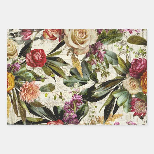 rustieke bloemen botanische decoupage inpakpapier vel (Voorkant 3)