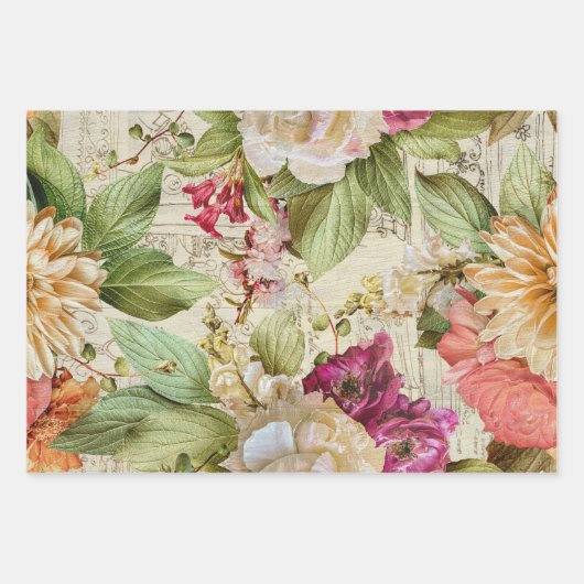 rustieke bloemen botanische decoupage inpakpapier vel (Voorkant)