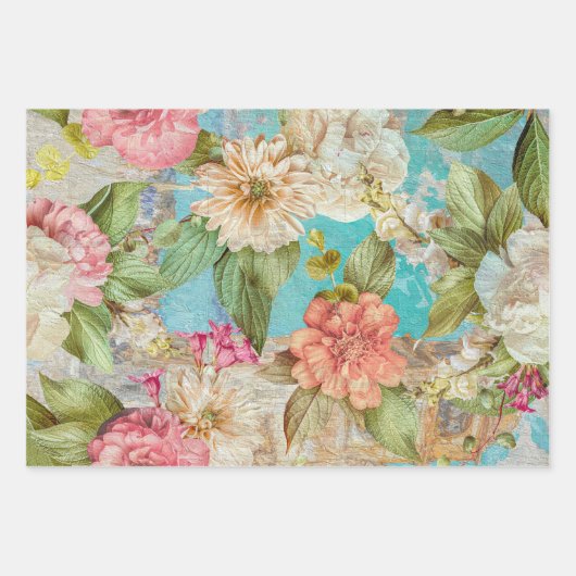 rustieke bloemen botanische decoupage inpakpapier vel (Voorkant)