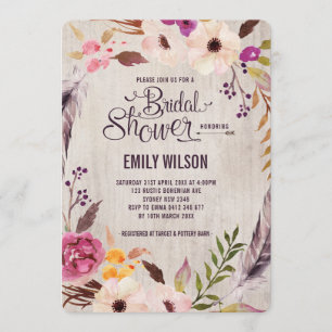 Rustieke Bloemen Bruids Douche Uitnodiging Boho Pa