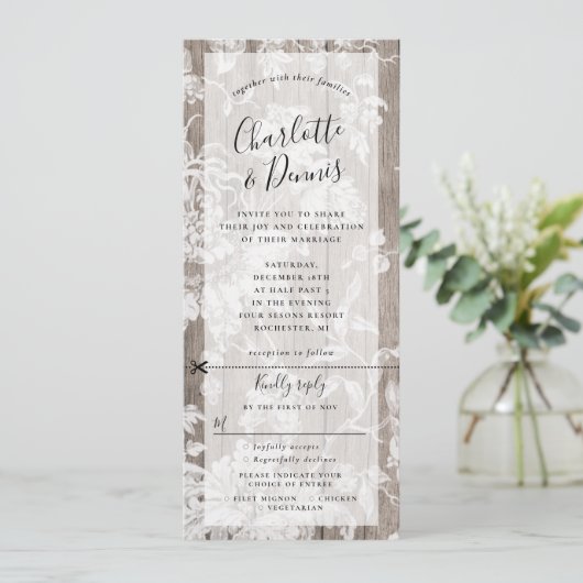 Rustieke bloemen bruiloft uitnodiging met rsvp bev (Staand voorkant)