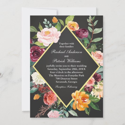 Rustieke Bloemen Chalkboard bruiloft uitnodiging (Voorkant)