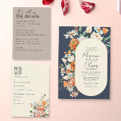 Rustieke bloemen Dubbele boog Marine bruiloft Kaart