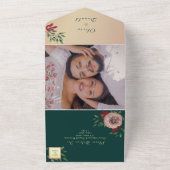 Rustieke Bloemen Emerald Groene Bruiloft All In One Uitnodiging (Buitenkant)