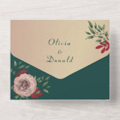 Rustieke Bloemen Emerald Groene Bruiloft All In One Uitnodiging (Achterkant)