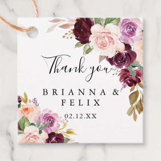 Rustieke Bloemen en Botanische Foliage Bruiloft Bedankjes Labels (Voorkant)