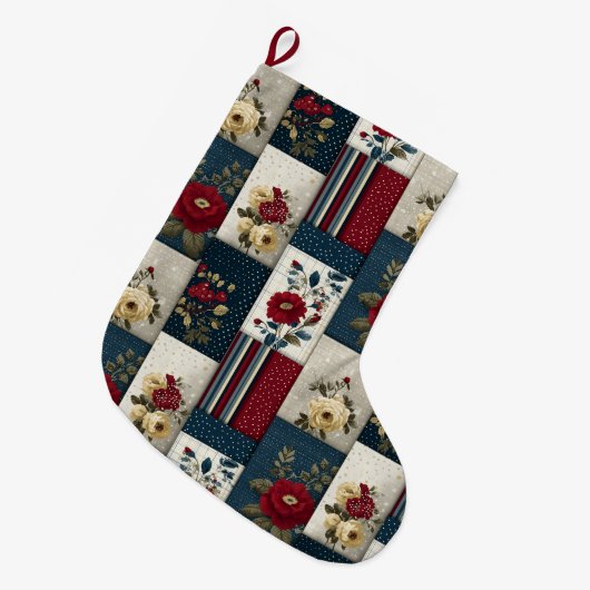 Rustieke bloemen en geometrische patchwork ontwerp grote kerstsok (Voorkant (Hangend))