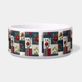 Rustieke bloemen en geometrische patchwork ontwerp voerbakje (Achterkant)