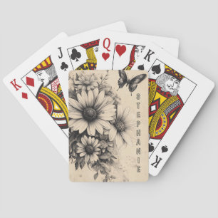 Rustieke bloemen en vlinder - Ouderwets (11) Pokerkaarten