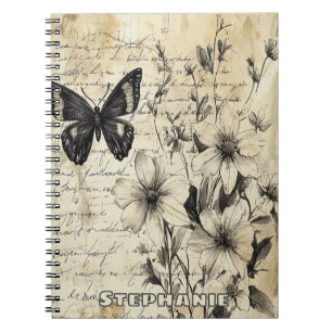 Rustieke bloemen en vlinder - Ouderwets (1) Notitieboek