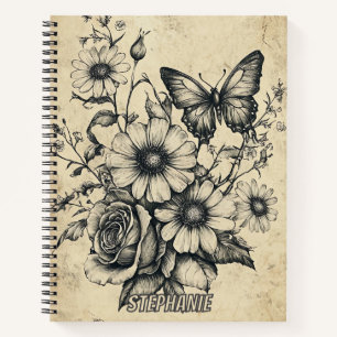 Rustieke bloemen en vlinder - Ouderwets (6) Notitieboek