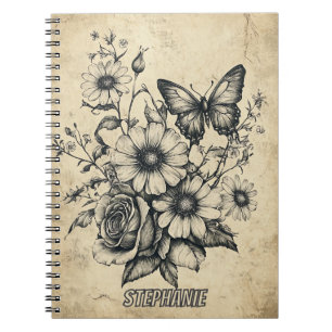 Rustieke bloemen en vlinder - Ouderwets (6) Notitieboek