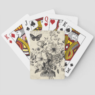 Rustieke bloemen en vlinder - Ouderwets (8) Pokerkaarten