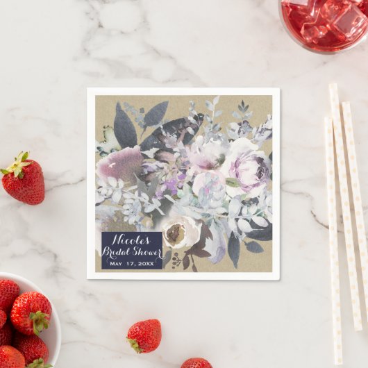 Rustieke Bloemen Glam Navy Kraft Bruiloft Bruids C Servetten (Insitu)