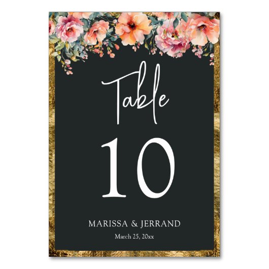 Rustieke Bloemen Goud Lijst Sage Groene Trouwtafel Kaart (Voorkant)