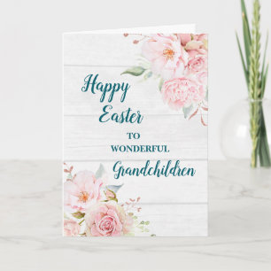 Rustieke bloemen Happy Pasen kleinkinderen Feestdagen Kaart