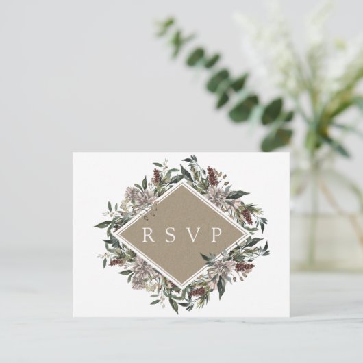 Rustieke Bloemen Herfst Winter Bruiloft RSVP Uitnodiging Briefkaart (Staand voorkant)