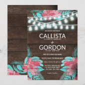 Rustieke Bloemen Hout Mason Jar Lights Wedding Kaart (Voorkant / Achterkant)