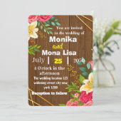 Rustieke Bloemen Huwelijksuitnodiging met Houten Kaart (Staand voorkant)