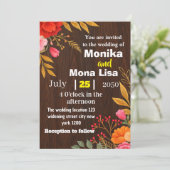Rustieke Bloemen Huwelijksuitnodiging met Houten Kaart (Staand voorkant)