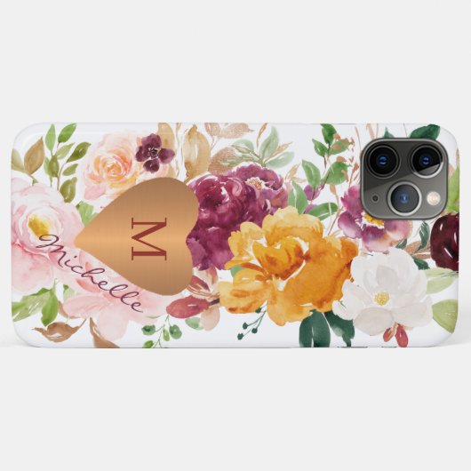 Rustieke bloemen kleurrijke waterverf goud monogra Case-Mate iPhone case (Achterkant (horizontaal))