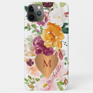 Rustieke bloemen kleurrijke waterverf goud monogra iPhone 11 pro max hoesje