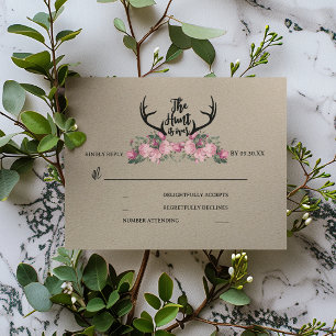 Rustieke Bloemen Kraft Hunt is Over Bruiloft RSVP Kaartje