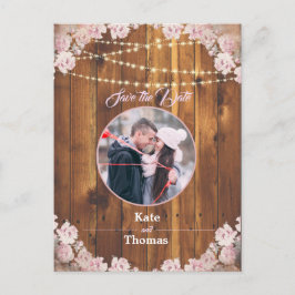 Rustieke Bloemen Lichte String Hout Save the Date  Aankondigingskaart