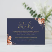 Rustieke Bloemen Marine Blauw en Goud bruiloft Det Informatiekaartje (Staand voorkant)
