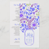 Rustieke Bloemen Mason Jar Blauwe Trouwprogramma's Programma (Voorkant / Achterkant)