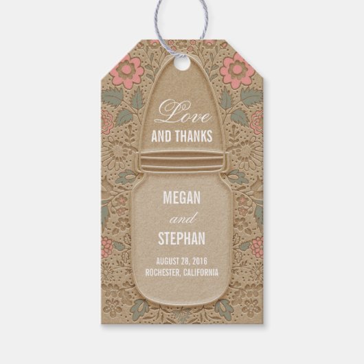 Rustieke Bloemen Mason Jar Bruiloft Cadeaulabel (Voorkant)