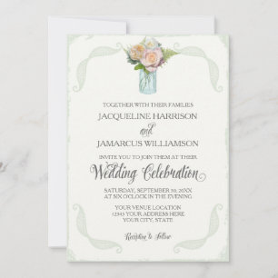 Rustieke Bloemen Mason Jar Rozen Script Typografie Kaart
