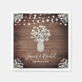 Rustieke Bloemen Mason Jar & String Lights Bruilof Servet (Voorkant)