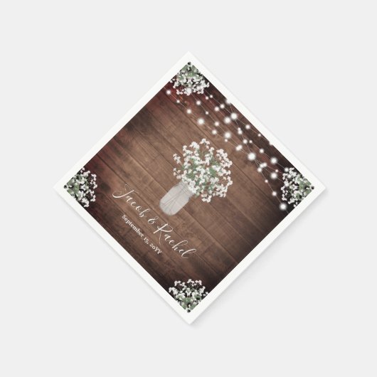 Rustieke Bloemen Mason Jar & String Lights Bruilof Servet (Hoek)