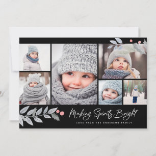 Rustieke Bloemen Merry Bright Multi-Photo Collage Feestdagenkaart