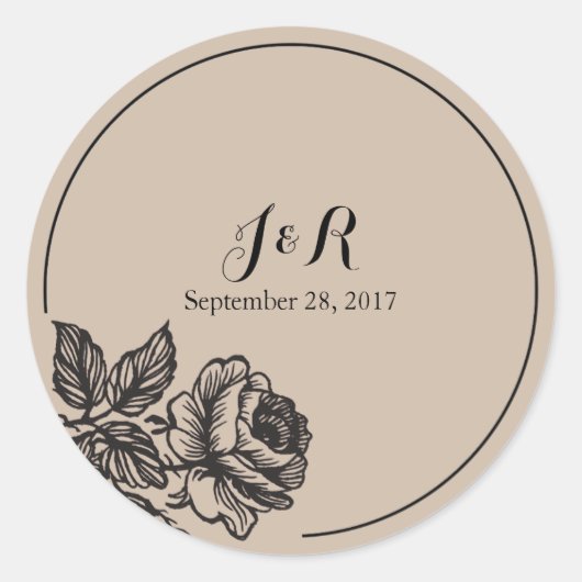 Rustieke Bloemen Monogram Bruiloft Ronde Sticker (Voorkant)