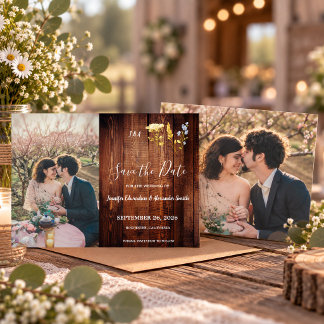 Rustieke bloemen monogram foto Save the Date Kaart