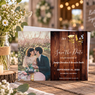 Rustieke bloemen monogram foto Save the Date Kaart