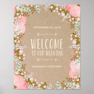 Rustieke Bloemen Ontvangstbord Bruiloft Poster