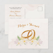 Rustieke bloemen paar ring bruiloft briefkaart (Voorkant / Achterkant)