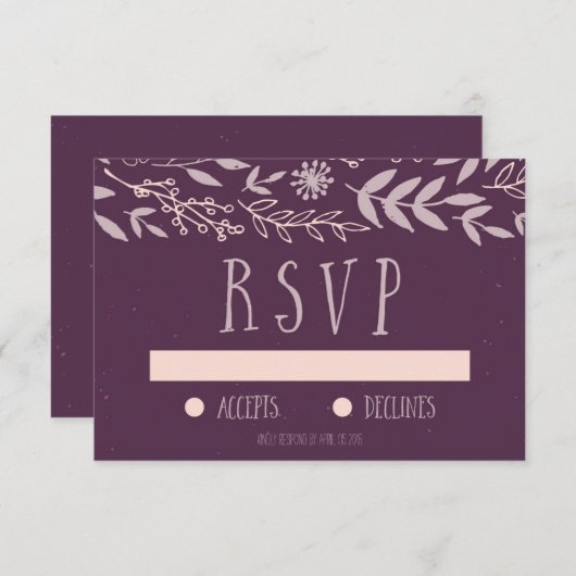 Rustieke Bloemen Paarse Bruiloft RSVP (Voorkant / Achterkant)
