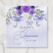 Rustieke Bloemen Paarse Lila Vlinders Quinceanera Bedankjes Labels (Voorkant)